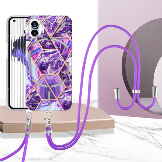 For Nothing Phone 1 Electroplating Splicing Marble TPU Phone Case with Lanyard(Dark Purple) by buy2fix