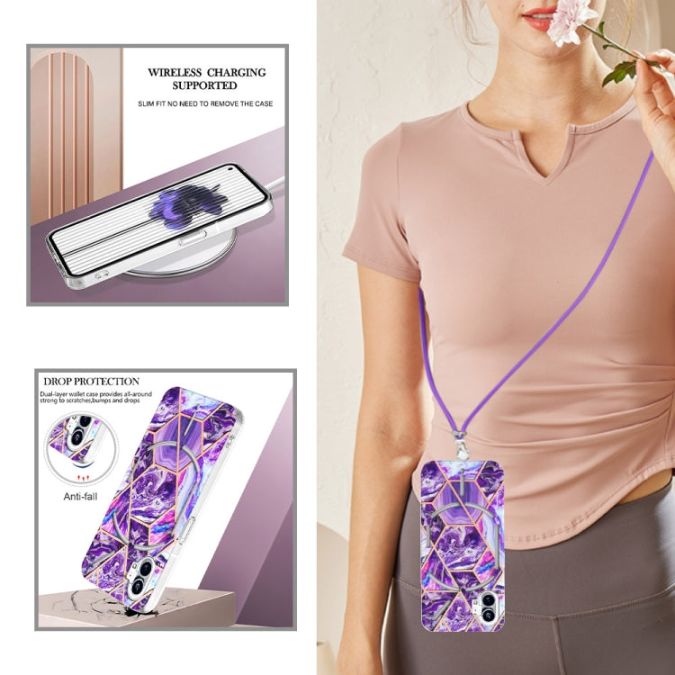 For Nothing Phone 1 Electroplating Splicing Marble TPU Phone Case with Lanyard(Dark Purple) by buy2fix