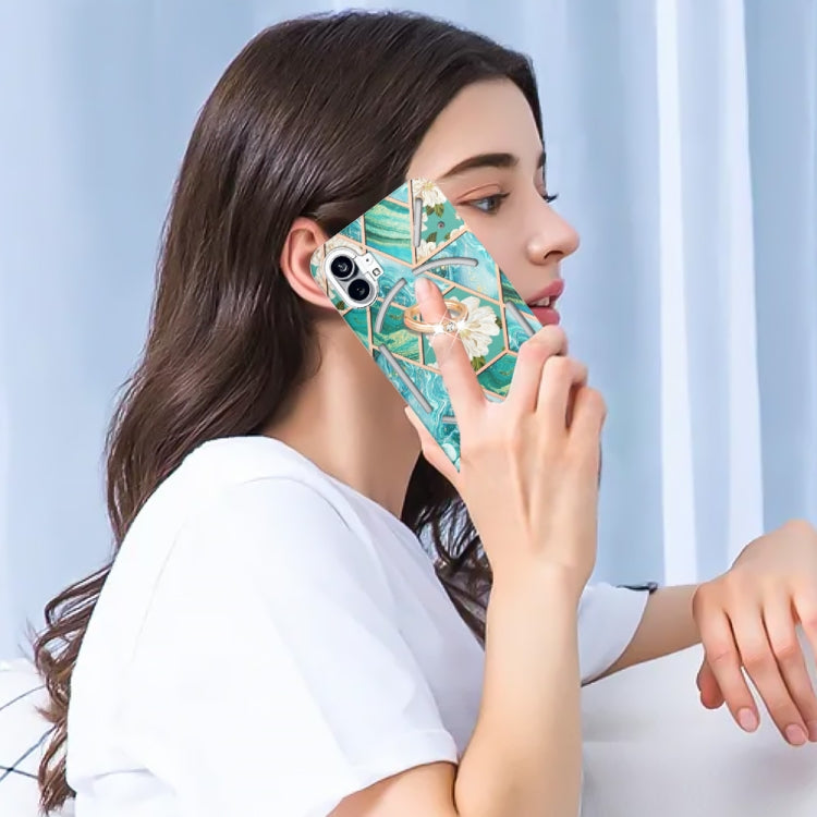 For Nothing Phone 1 Electroplating Splicing Marble Flower Pattern TPU Shockproof Case(Blue Flower) - Nothing Cases by buy2fix | Online Shopping UK | buy2fix