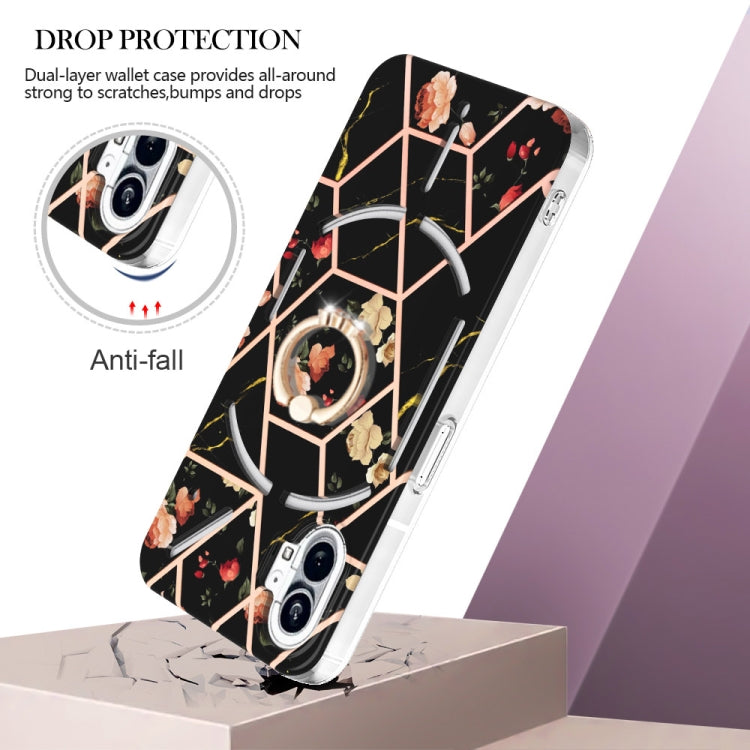 For Nothing Phone 1 Electroplating Splicing Marble Flower Pattern TPU Shockproof Case(Black Flower) - Nothing Cases by buy2fix | Online Shopping UK | buy2fix