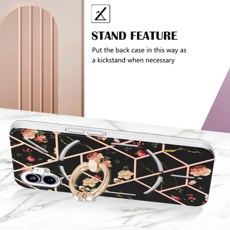 For Nothing Phone 1 Electroplating Splicing Marble Flower Pattern TPU Shockproof Case(Black Flower) - Nothing Cases by buy2fix | Online Shopping UK | buy2fix