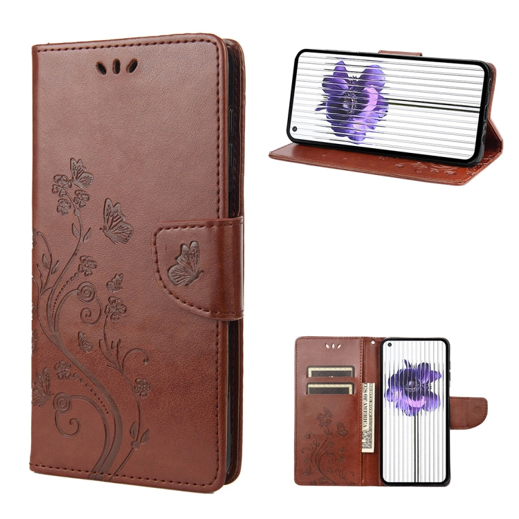 For Nothing Phone 1 Butterfly Flower Pattern Flip Leather Phone Case(Brown) - Nothing Cases by buy2fix | Online Shopping UK | buy2fix