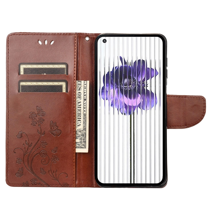 For Nothing Phone 1 Butterfly Flower Pattern Flip Leather Phone Case(Brown) - Nothing Cases by buy2fix | Online Shopping UK | buy2fix