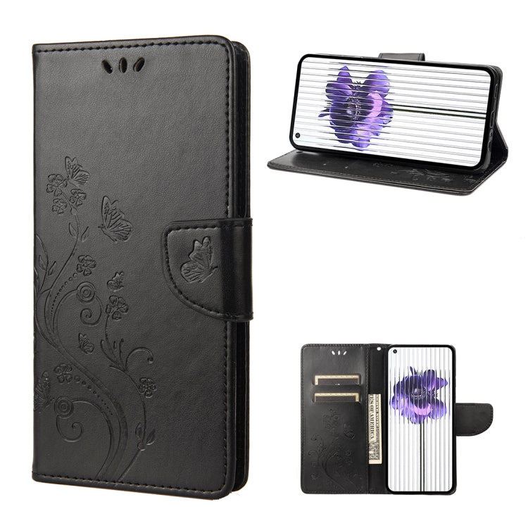 For Nothing Phone 1 Butterfly Flower Pattern Flip Leather Phone Case(Black) - Nothing Cases by buy2fix | Online Shopping UK | buy2fix
