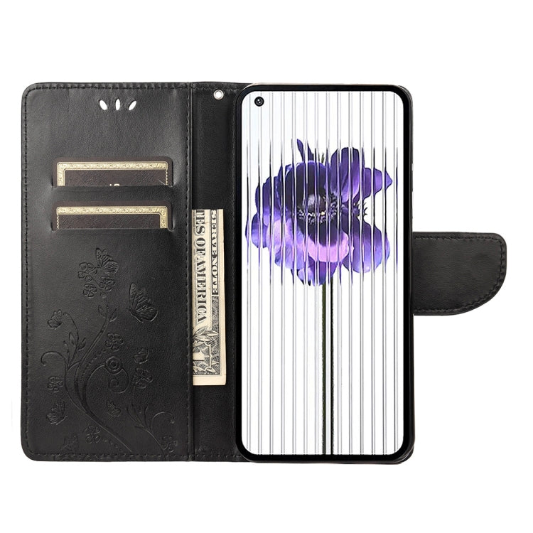 For Nothing Phone 1 Butterfly Flower Pattern Flip Leather Phone Case(Black) - Nothing Cases by buy2fix | Online Shopping UK | buy2fix