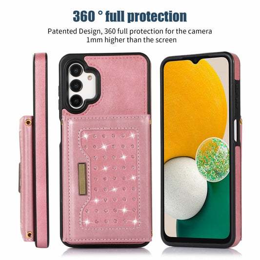 For Samsung Galaxy A13 4G/A13 5G Three-fold RFID Leather Phone Case with Lanyard(Rose Gold) by buy2fix