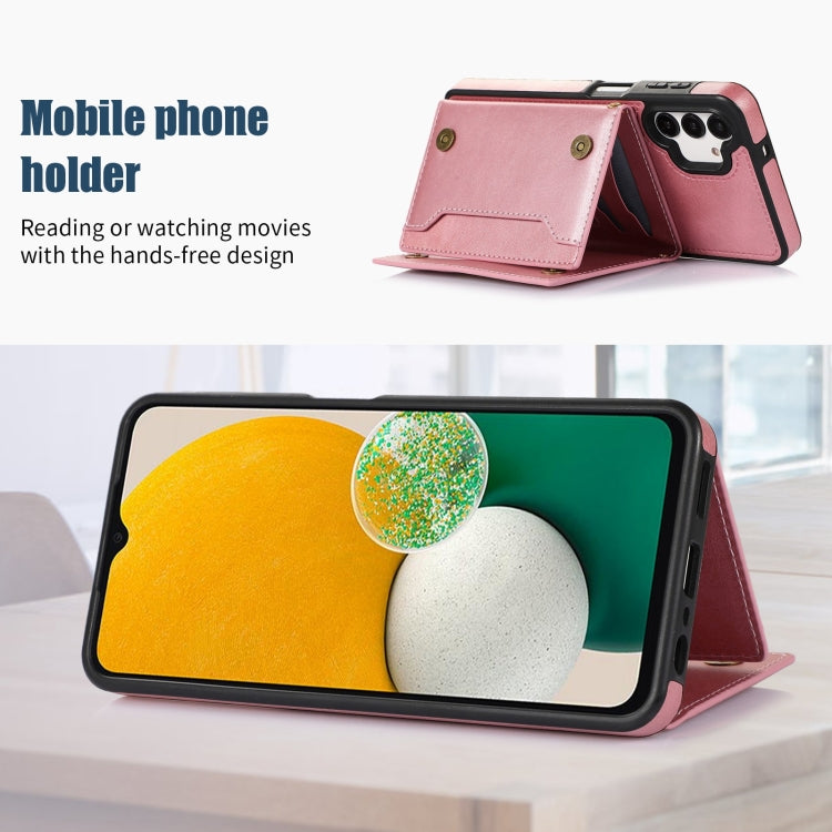 For Samsung Galaxy A13 4G/A13 5G Three-fold RFID Leather Phone Case with Lanyard(Rose Gold) - iPhone 13 Cases by buy2fix | Online Shopping UK | buy2fix