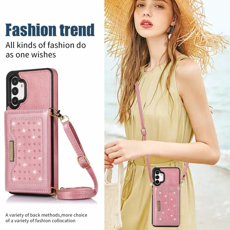 For Samsung Galaxy A13 4G/A13 5G Three-fold RFID Leather Phone Case with Lanyard(Rose Gold) - iPhone 13 Cases by buy2fix | Online Shopping UK | buy2fix