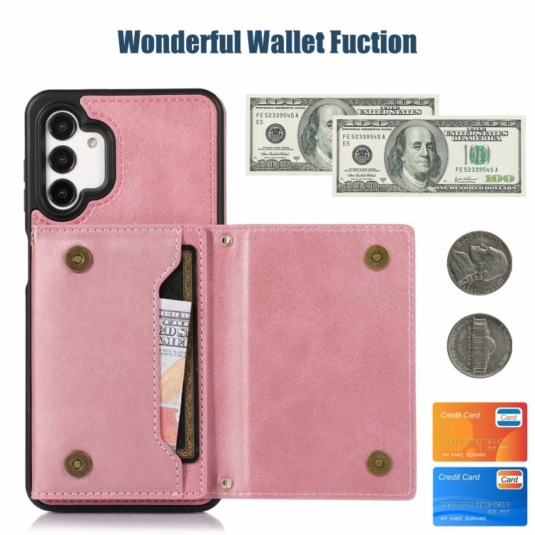 For Samsung Galaxy A13 4G/A13 5G Three-fold RFID Leather Phone Case with Lanyard(Rose Gold) - iPhone 13 Cases by buy2fix | Online Shopping UK | buy2fix