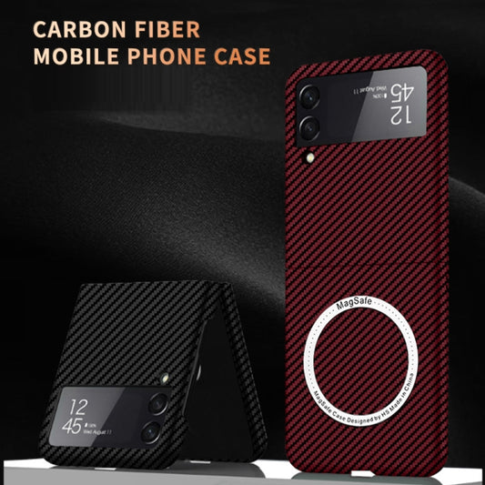 For Samsung Galaxy Z Flip4 5G Carbon Fiber Texture MagSafe Magnetic Phone Case(Red) by buy2fix