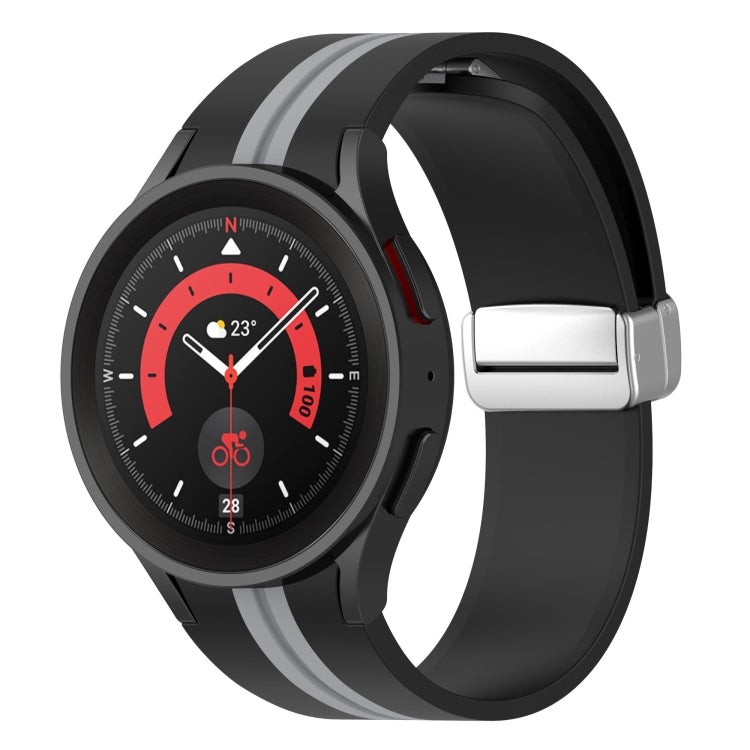 For Samsung Galaxy Watch 5 Pro Two-color Silver Buckle Silicone Watch Band(Black Grey) - Watch Bands by buy2fix | Online Shopping UK | buy2fix