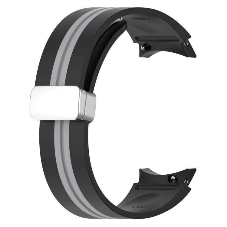 For Samsung Galaxy Watch 5 Pro Two-color Silver Buckle Silicone Watch Band(Black Grey) - Watch Bands by buy2fix | Online Shopping UK | buy2fix