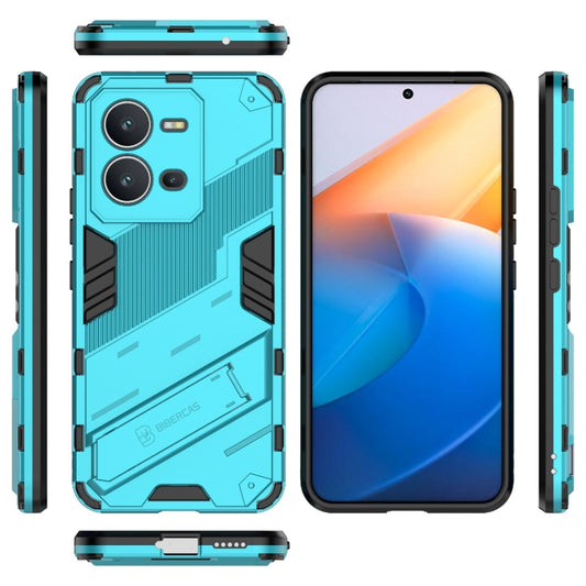 For vivo V25 5G Global PC + TPU Shockproof Phone Case with Invisible Holder(Blue) by buy2fix