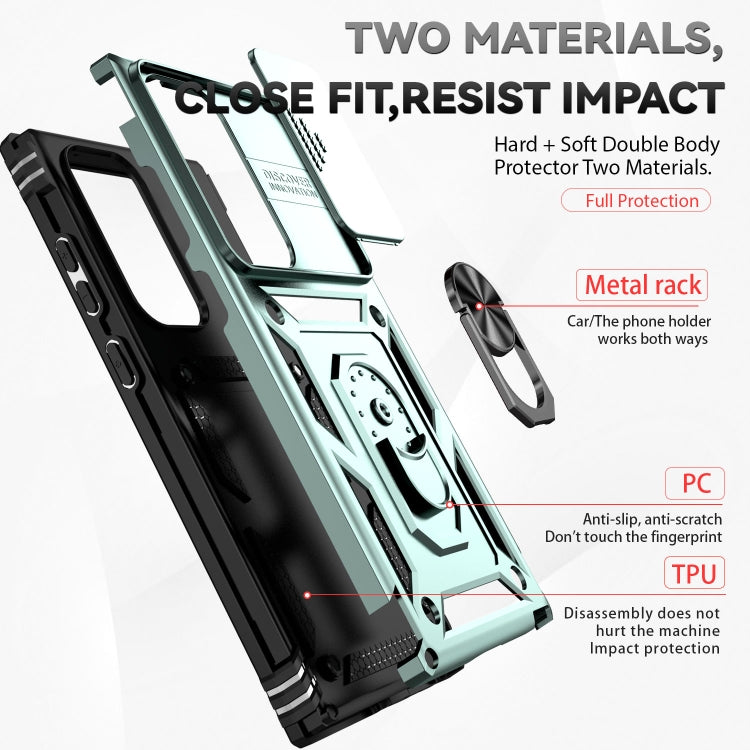 For Samsung Galaxy S23 Ultra 5G Sliding Camshield Holder Phone Case(Dark Green) - Galaxy S23 Ultra 5G Cases by buy2fix | Online Shopping UK | buy2fix