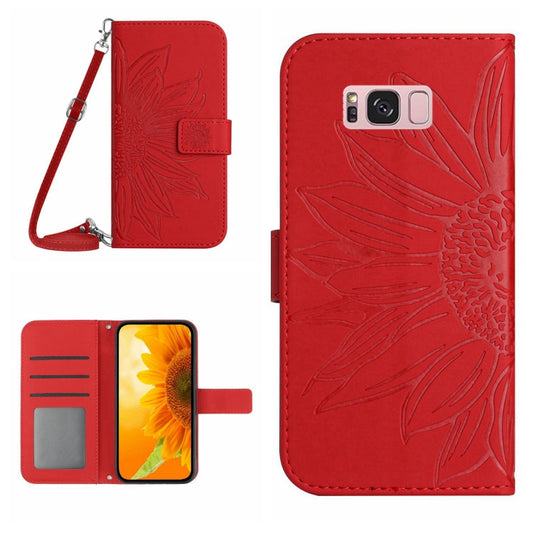 For Samsung Galaxy S8+ Skin Feel Sun Flower Pattern Flip Leather Phone Case with Lanyard(Red) - Galaxy Tab S8+ Cases by buy2fix | Online Shopping UK | buy2fix