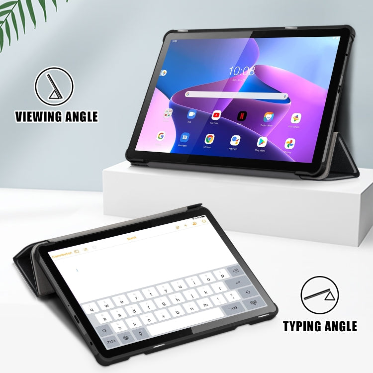 For Lenovo Tab M10 10.1 3rd Gen 3-folding Magnetic Buckle Custer Texture Leather Smart Tablet Case(Black) - Lenovo by buy2fix | Online Shopping UK | buy2fix