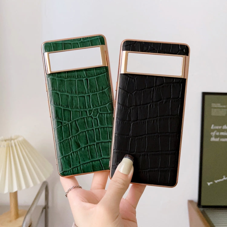For Google Pixel 6 Pro Crocodile Texture Genuine Leather Electroplating Phone Case(Blue) - Google Cases by buy2fix | Online Shopping UK | buy2fix