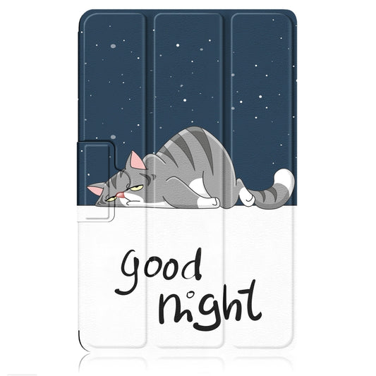 For Lenovo Legion Y700 3-folding Magnetic Buckle Coloured Drawing Leather Smart Tablet Case(Lazy Cat) by buy2fix