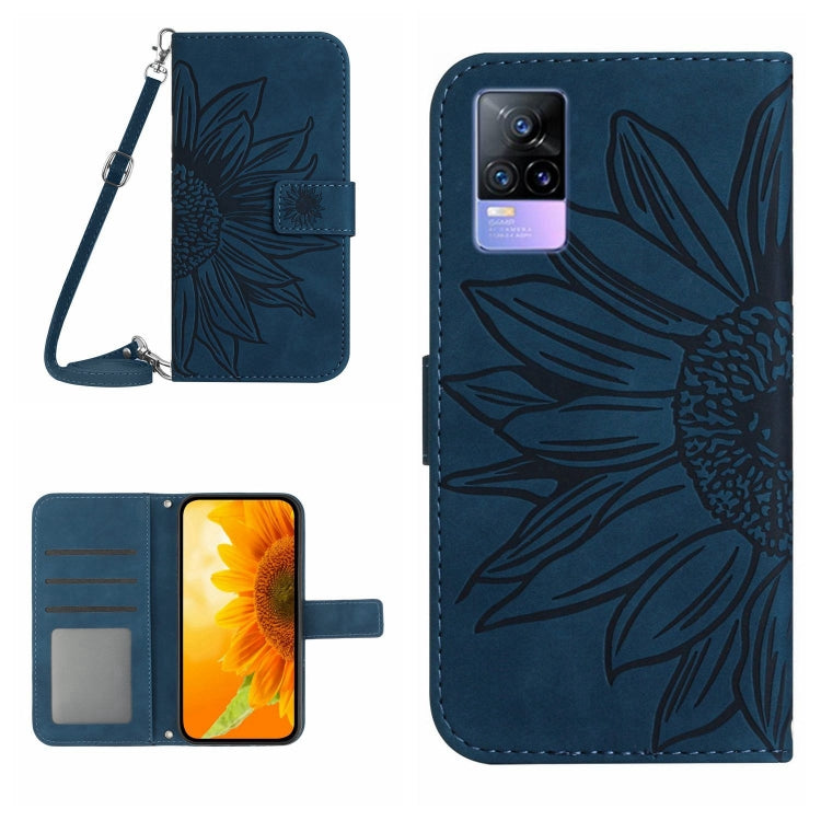 For vivo Y73 2021/V21E Skin Feel Sun Flower Pattern Flip Leather Phone Case with Lanyard(Inky Blue) - vivo Cases by buy2fix | Online Shopping UK | buy2fix