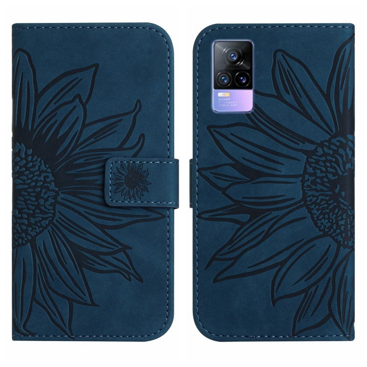 For vivo Y73 2021/V21E Skin Feel Sun Flower Pattern Flip Leather Phone Case with Lanyard(Inky Blue) - vivo Cases by buy2fix | Online Shopping UK | buy2fix