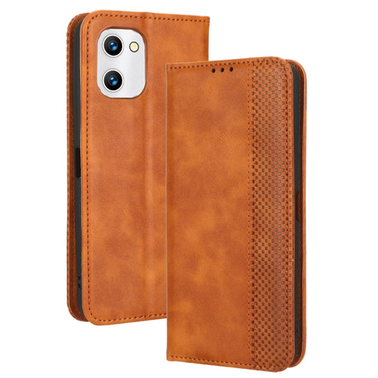 For UMIDIGI C1 Magnetic Buckle Retro Texture Leather Phone Case(Brown) by buy2fix