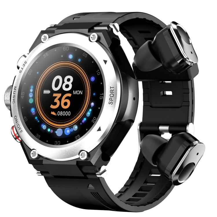 T92 1.28 inch IPS Touch Screen 2 in 1 Bluetooth Headset Smart Watch, Support Heart Rate Monitoring/Bluetooth Music(Silver) - Smart Watches by buy2fix | Online Shopping UK | buy2fix