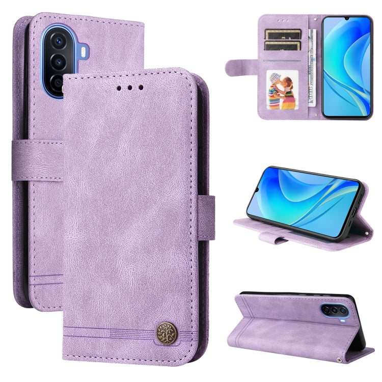 For Huawei nova Y70 / Y70 Plus / Enjoy 50 Skin Feel Life Tree Metal Button Leather Phone Case(Purple) - Huawei Cases by buy2fix | Online Shopping UK | buy2fix