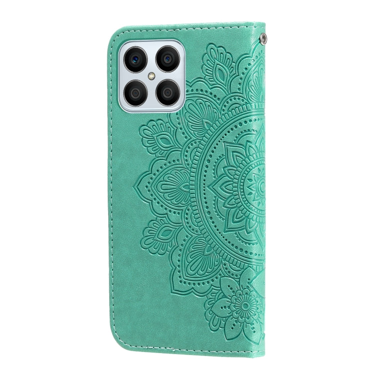 For Honor X8 5G / X6 7-petal Flowers Embossing Leather Phone Case(Green) - Honor Cases by buy2fix | Online Shopping UK | buy2fix