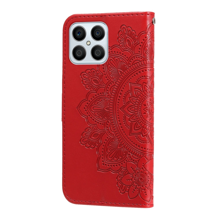 For Honor X8 5G / X6 7-petal Flowers Embossing Leather Phone Case(Red) - Honor Cases by buy2fix | Online Shopping UK | buy2fix