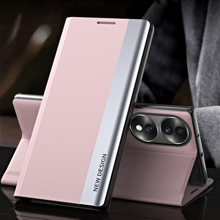 For Honor 70 Side Electroplated Magnetic Leather Phone Case(Pink) - Honor Cases by buy2fix | Online Shopping UK | buy2fix