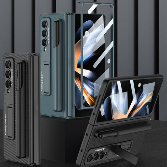 For Samsung Galaxy Z Fold4 GKK Ultra-thin Shockproof Leather Protective Case with Holder & Pen Slots(Carbon Fiber Texture) by GKK