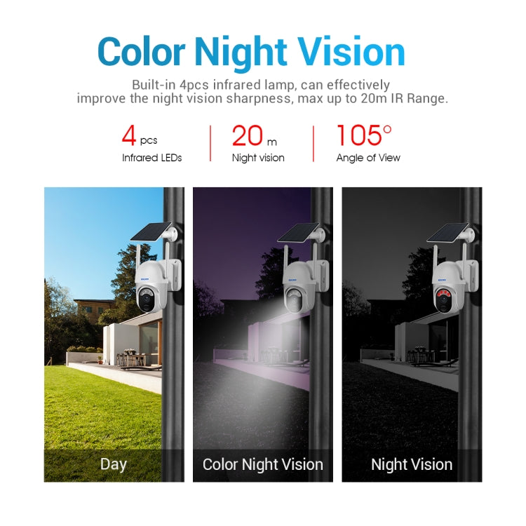 ESCAM QF103 3MP Cloud Storage PT WIFI PIR Alarm IP Camera with Solar Panel Battery Support Full Color Night Vision & Two Way Audio - Wireless Camera by ESCAM | Online Shopping UK | buy2fix