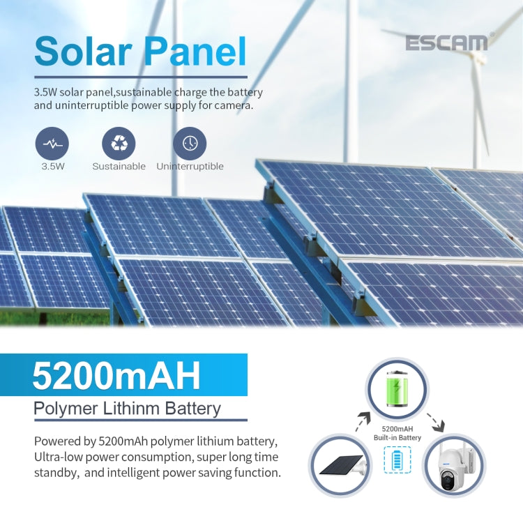 ESCAM QF103 3MP Cloud Storage PT WIFI PIR Alarm IP Camera with Solar Panel Battery Support Full Color Night Vision & Two Way Audio - Wireless Camera by ESCAM | Online Shopping UK | buy2fix