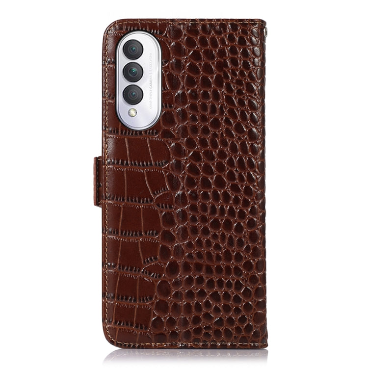 For Honor X20 SE Crocodile Top Layer Cowhide Leather Phone Case(Brown) - Honor Cases by buy2fix | Online Shopping UK | buy2fix