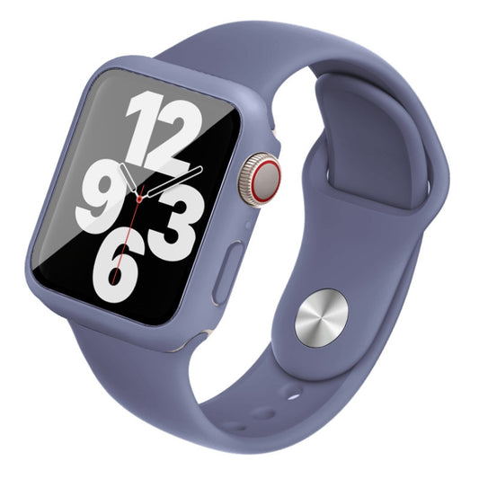 For Apple Watch SE 2022 40mm imak Silicone Watch Band PC Frame with Tempered Glass Film(Navy Blue) by buy2fix