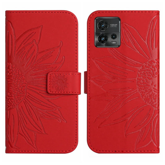 For Motorola Moto G72 5G Skin Feel Sun Flower Pattern Flip Leather Phone Case with Lanyard(Red) by buy2fix