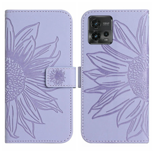 For Motorola Moto G72 5G Skin Feel Sun Flower Pattern Flip Leather Phone Case with Lanyard(Purple) by buy2fix
