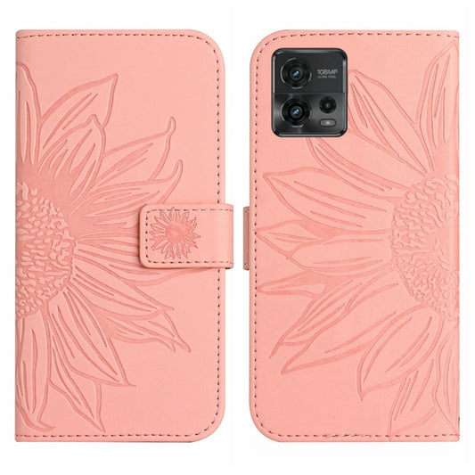 For Motorola Moto G72 5G Skin Feel Sun Flower Pattern Flip Leather Phone Case with Lanyard(Pink) by buy2fix
