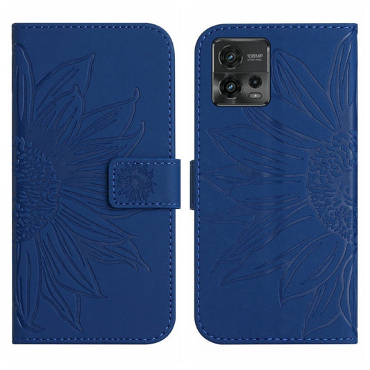 For Motorola Moto G72 5G Skin Feel Sun Flower Pattern Flip Leather Phone Case with Lanyard(Dark Blue) by buy2fix