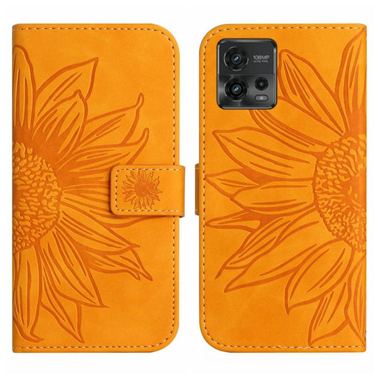 For Motorola Moto G72 5G Skin Feel Sun Flower Pattern Flip Leather Phone Case with Lanyard(Yellow) by buy2fix