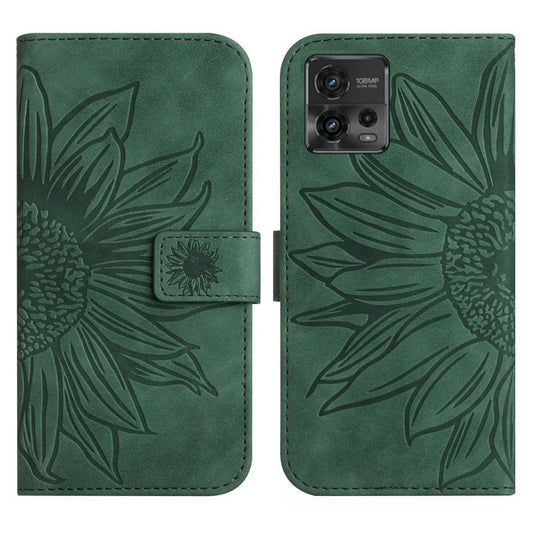 For Motorola Moto G72 5G Skin Feel Sun Flower Pattern Flip Leather Phone Case with Lanyard(Green) by buy2fix
