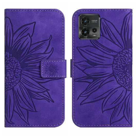 For Motorola Moto G72 5G Skin Feel Sun Flower Pattern Flip Leather Phone Case with Lanyard(Dark Purple) by buy2fix