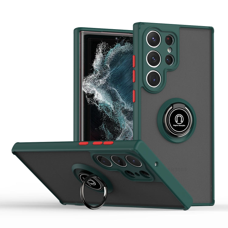 For Samsung Galaxy S23 Ultra 5G Q Shadow I Ring Holder PC and TPU Hybrid Phone Case(Dark Green) - Galaxy S23 Ultra 5G Cases by buy2fix | Online Shopping UK | buy2fix