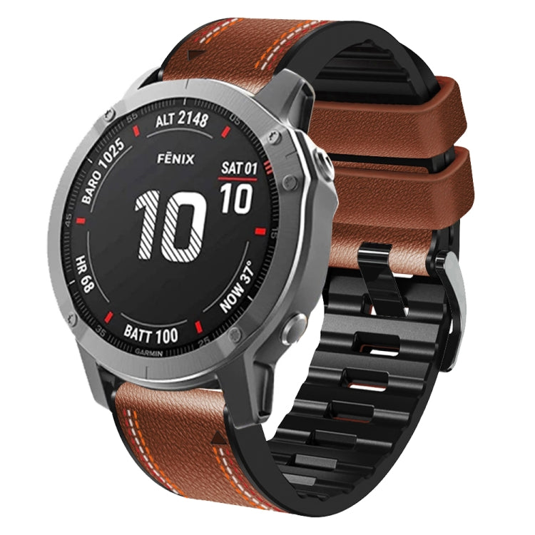 For Garmin Fenix 7X Tricolor Stitching Silicone Leather Watch Band(Brown) - Watch Bands by buy2fix | Online Shopping UK | buy2fix