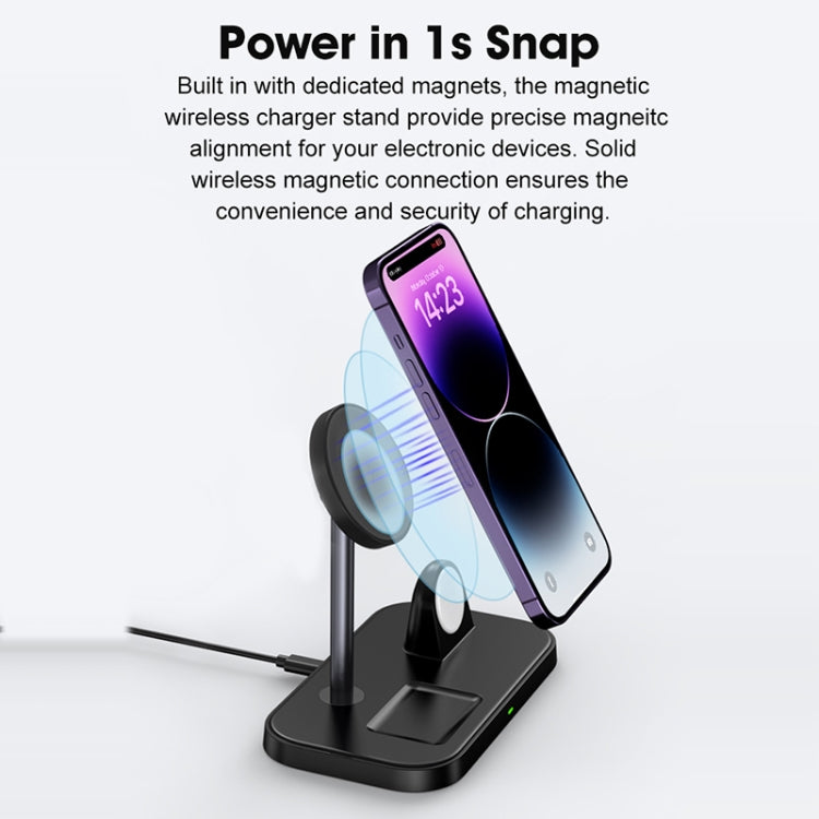 WA22 3 in 1 Magnetic Wireless Charger Phone Holder for iPhone 12 / 13 / 14 / 15 Series Phones & AirPods(Black) - Wireless Charger by buy2fix | Online Shopping UK | buy2fix