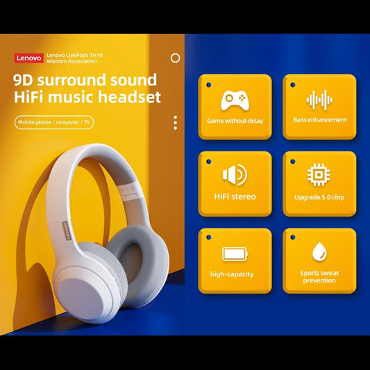 Lenovo TH10 Wireless Bluetooth Gaming Bass Music Sports Noise-cancelling Headphone(White) - Headset & Headphone by Lenovo | Online Shopping UK | buy2fix