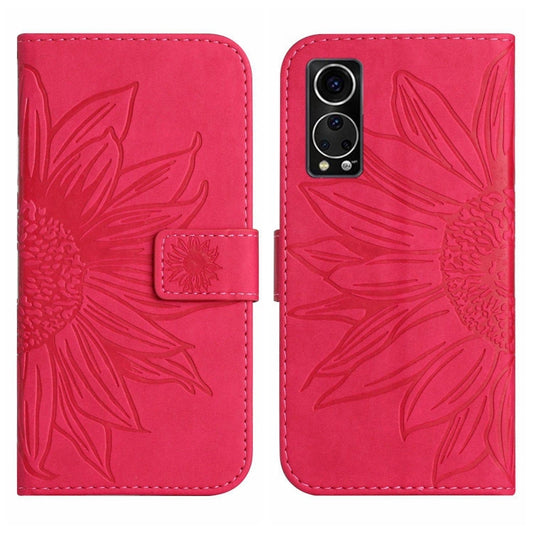 For ZTE Axon 30 5G Skin Feel Sun Flower Pattern Flip Leather Phone Case with Lanyard(Rose Red) by buy2fix