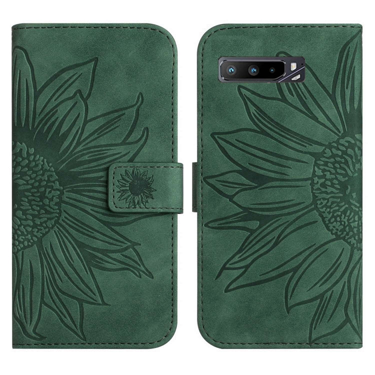 For Asus ROG Phone 3 ZS661KS Skin Feel Sun Flower Pattern Flip Leather Phone Case with Lanyard(Green) - ASUS Cases by buy2fix | Online Shopping UK | buy2fix