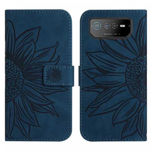 For Asus ROG Phone 6 Skin Feel Sun Flower Pattern Flip Leather Phone Case with Lanyard(Inky Blue) by buy2fix