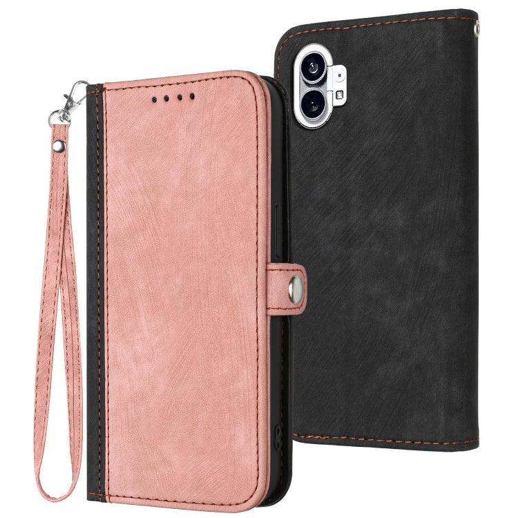 For Nothing Phone 1 Side Buckle Double Fold Hand Strap Leather Phone Case(Pink) - Nothing Cases by buy2fix | Online Shopping UK | buy2fix